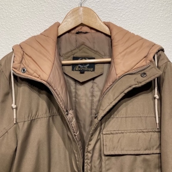 Vintage Brown Oversized utility coat with quilted inside & hood - Picture 4 of 15